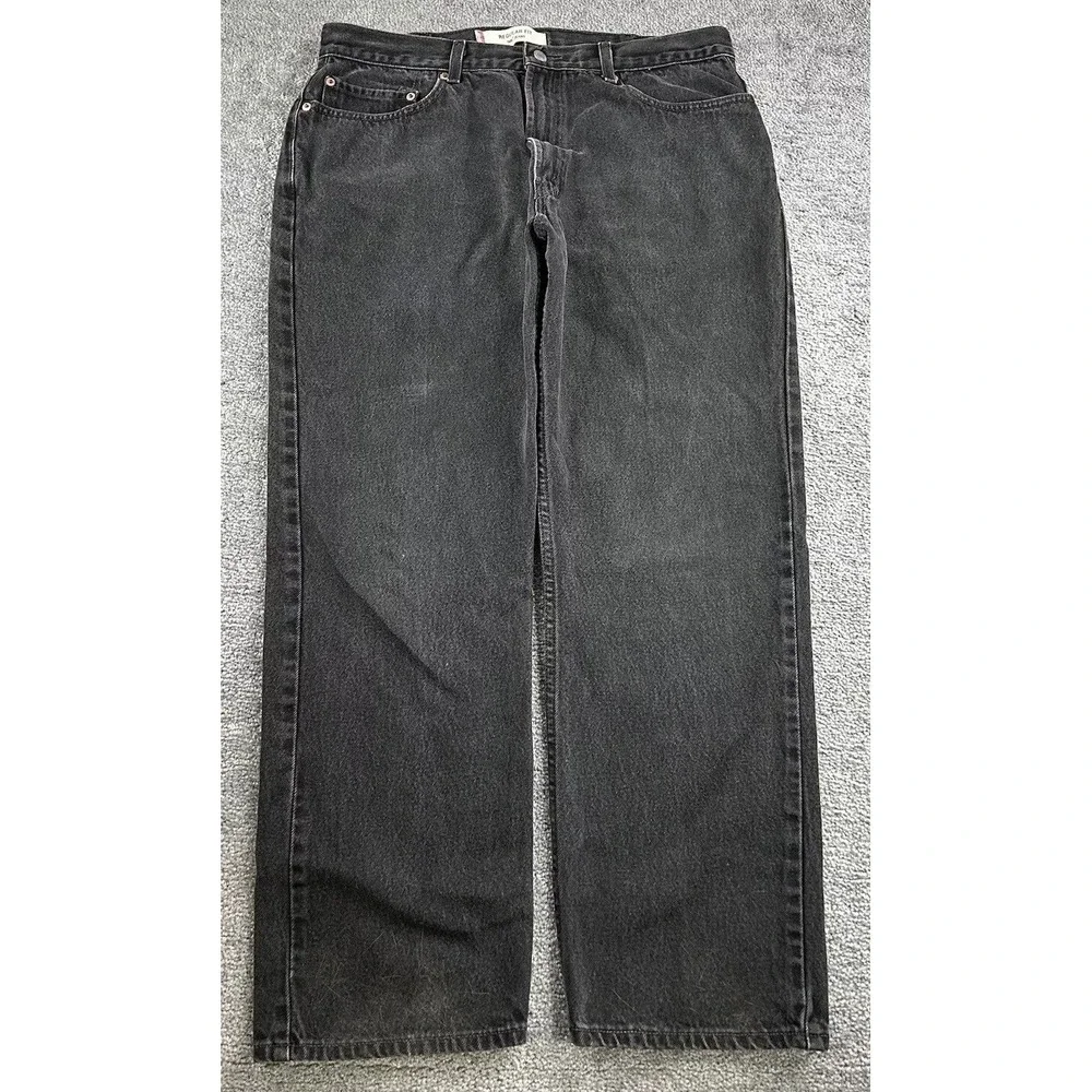 Levis 505 Regular Fit Jeans Mens 38x30 Black Straight Leg Denim Pants Vintage